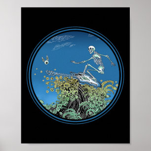 Surfing Skeleton Circle - By Emek Artman Poster