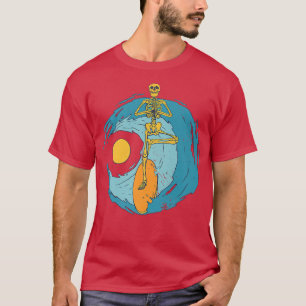 Surfing Skeleton Ocean Waves Sunset Casual Graphic T-Shirt