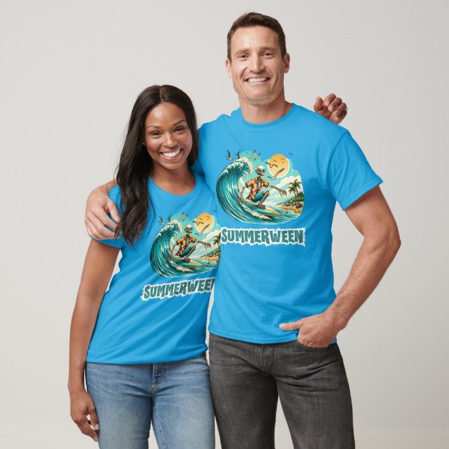 Surfing Skeleton Summerween Beach Vibes T-Shirt (Unisex)
