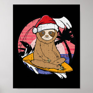 Surfing Sloth Christmas In July Beach Summer Vacat Poster