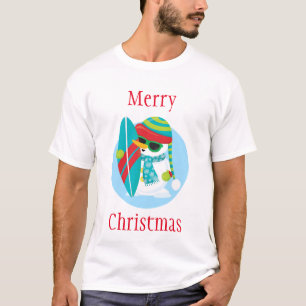 Surfing Snowman Merry Christmas T-Shirt