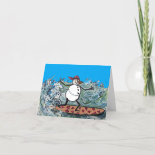Surfing Snowman Valentine Holiday Card