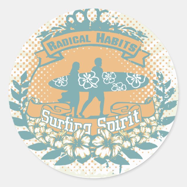 Surfing Spirit Tshirts and Gifts Classic Round Sticker (Front)