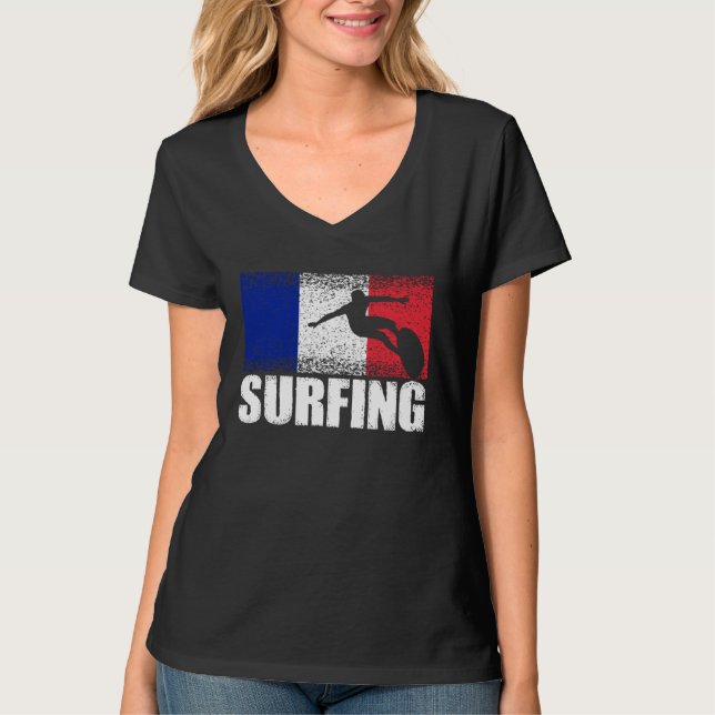 Surfing sports France flag French surfers T-Shirt (Front)