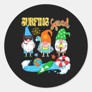Surfing Squad Three Gnomes Hawaiian Surfing Summer Classic Round Sticker