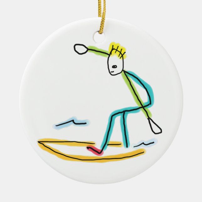 Surfing Stickman Ceramic Tree Decoration (Front)