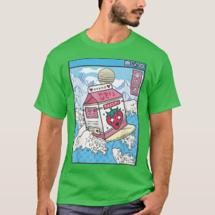 Surfing Strawberry Milk Carton Japan Wave Kawaii V T-Shirt