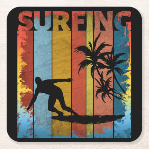 SURFING SUMMER BEACH SURFER SQUARE PAPER COASTER