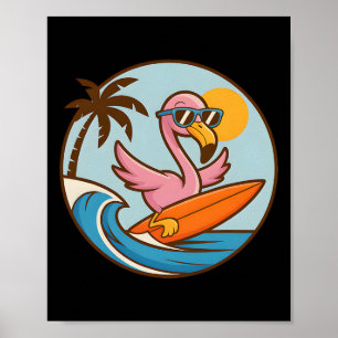 Surfing Summer Flamingo Beach Party Tropical Parad Poster