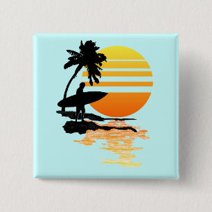 Surfing Sunrise 15 Cm Square Badge