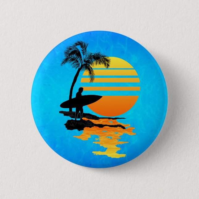 Surfing Sunrise 6 Cm Round Badge (Front)