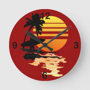 Surfing Sunrise Round Clock