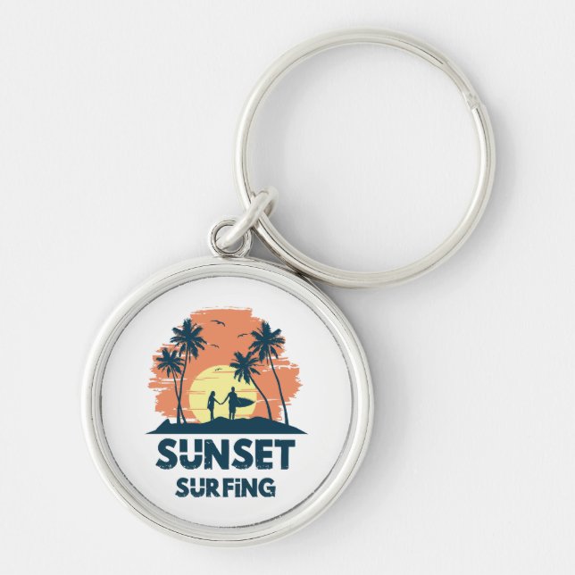 Surfing -Sunset Surfing  Key Ring (Front)