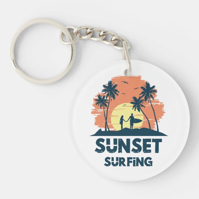 Surfing -Sunset Surfing  Key Ring (Front)