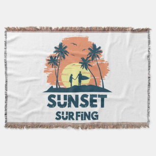 Surfing -Sunset Surfing  Throw Blanket