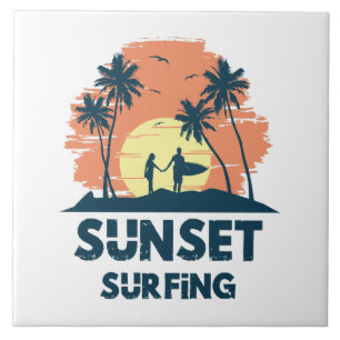 Surfing -Sunset Surfing  Tile