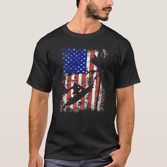 Surfing Surf Fan Usa Flag American Patriotic Surfe T-Shirt (Front)
