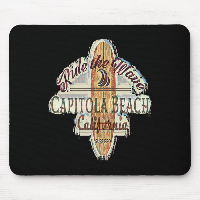 Surfing, Surfboard, Distressed Longboard Capitola  Mouse Pad (Front)