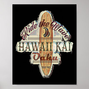 Surfing, Surfboard, Distressed Longboard Hawaii Ka Poster