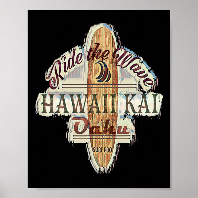 Surfing, Surfboard, Distressed Longboard Hawaii Ka Poster (Front)