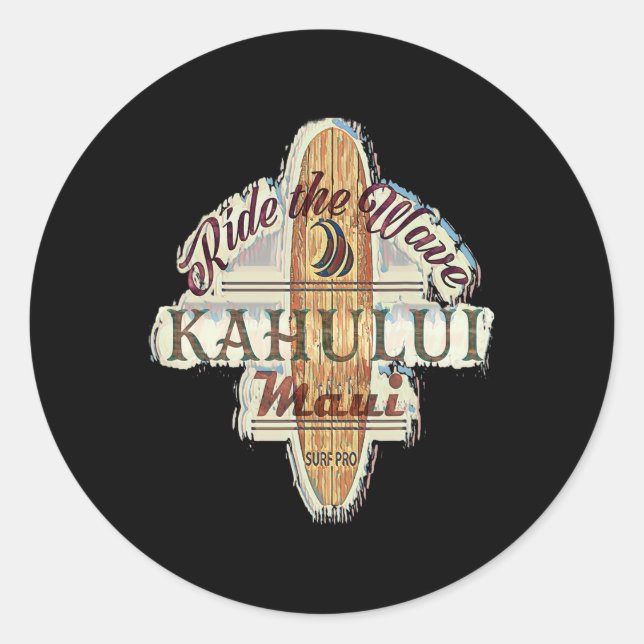 Surfing, Surfboard, Distressed Longboard Kahului M Classic Round Sticker (Front)