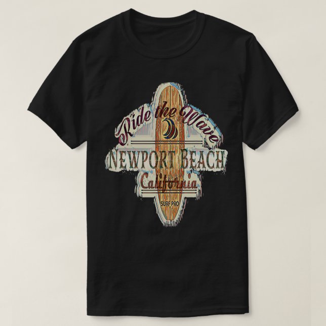 Surfing Surfboard Distressed Longboard Newport Bea T-Shirt (Design Front)