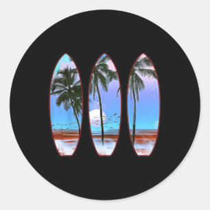 Surfing Surfboard Vintage Retro Surfboarder Surfer Classic Round Sticker
