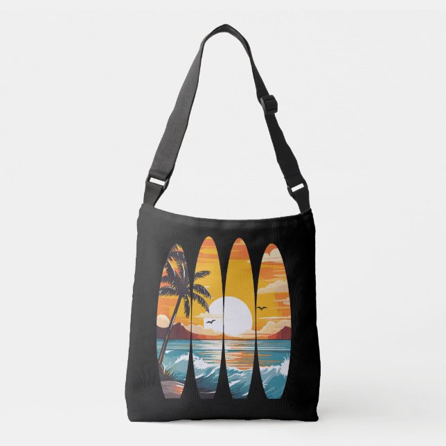 Surfing Surfboards Sunset Crossbody Bag (Front)