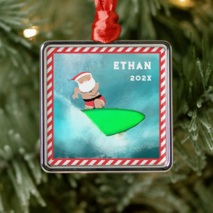 Surfing Surfer Christmas Holiday Gift Metal Tree Decoration