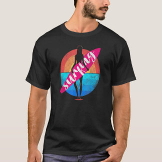 Surfing Surfer Girl Sunset Surfboard T-Shirt
