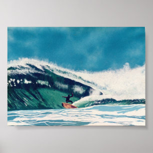 Surfing Surfer Green Sea Wave Baja California Art Poster