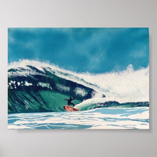Surfing Surfer Green Sea Wave Baja California Art Poster (Front)
