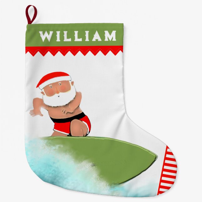 Surfing Surfer Large Christmas Stocking (Front)