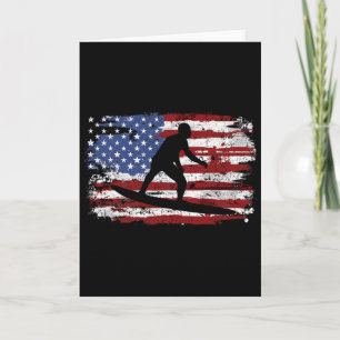 Surfing Surfer Usa Flag Vintage Card