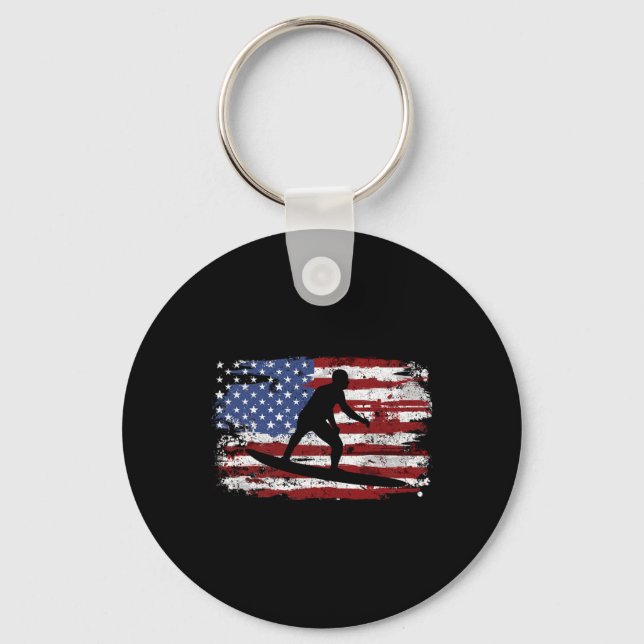 Surfing Surfer Usa Flag Vintage  Key Ring (Front)