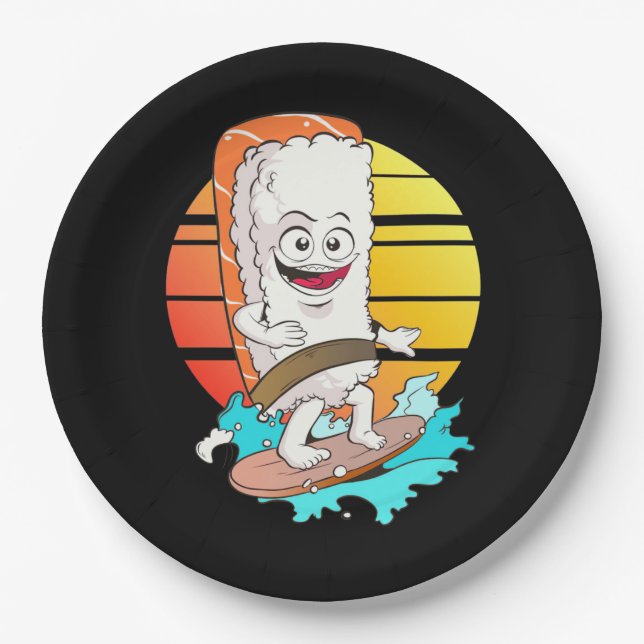 Surfing Sushi Paper Plate (Front)