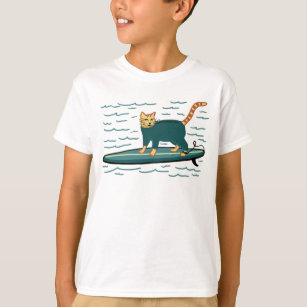 Surfing Tabby Cat Cute T-Shirt