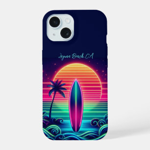 Surfing the Neon Sunset iPhone 15 Case