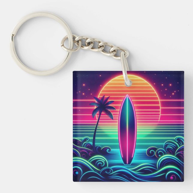 Surfing the Neon Sunset Key Ring (Front)