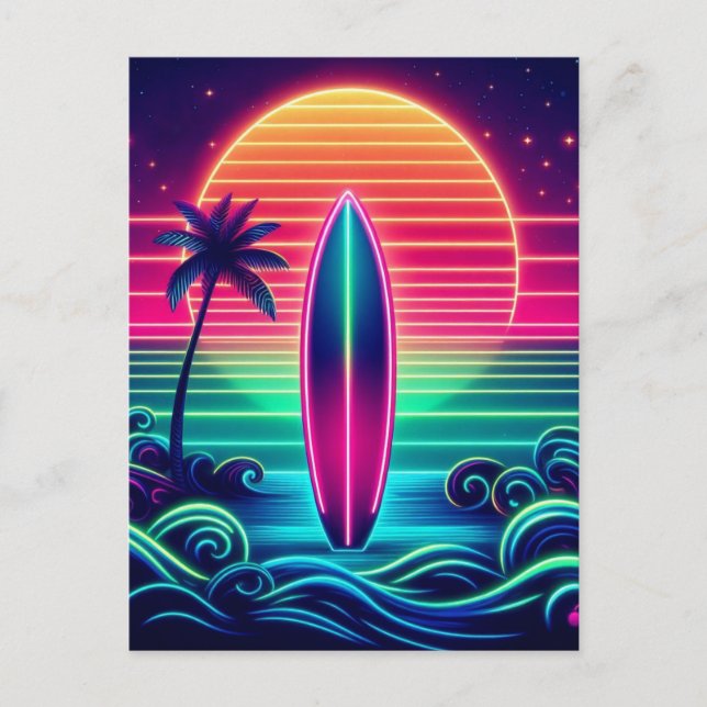 Surfing the Neon Sunset Postcard (Front)