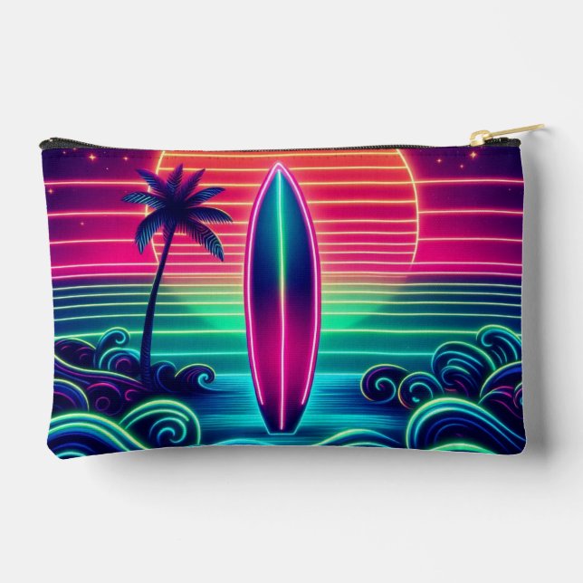  Surfing the Neon Sunset Zippered Pouch (Back)