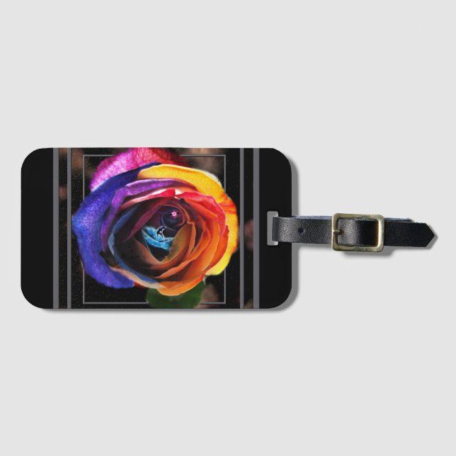 Surfing the Rainbow Rose Luggage Tag (Front Horizontal)