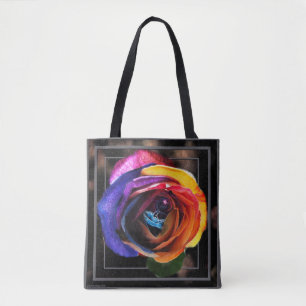 Surfing the Rainbow Rose Tote Bag