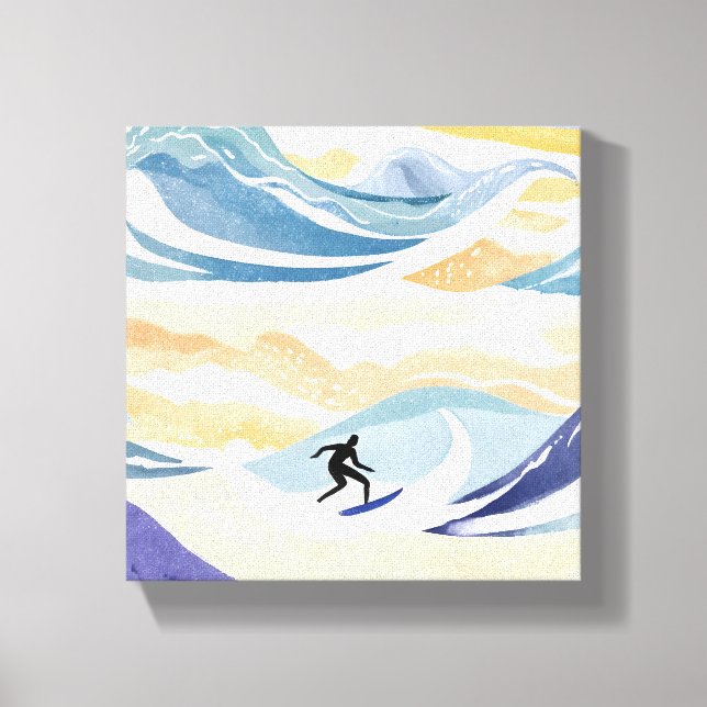 Surfing the Wave | Contemporary Watercolor Ocean Canvas Print (Front)