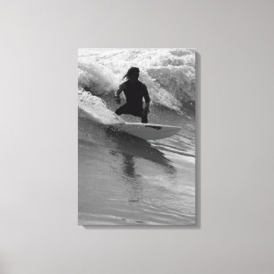 Surfing The Waves Grayscale Canvas Print