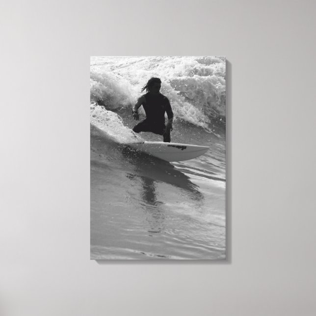 Surfing The Waves Grayscale Canvas Print (Front)