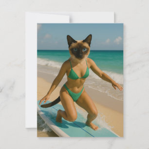 Surfing themed for Siamese Cat lovers Postcard