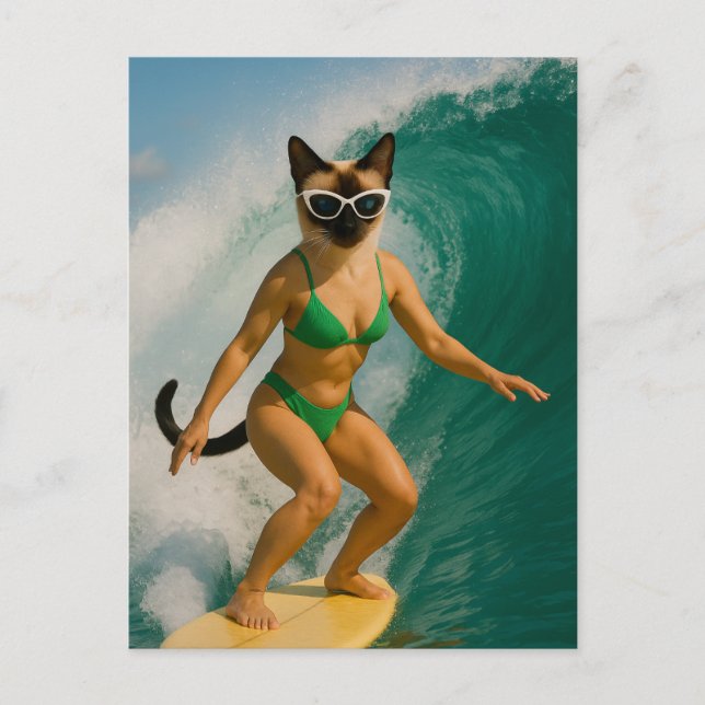 Surfing themed for Siamese Cat lovers Postcard (Front)