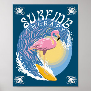 Surfing Therapy - Summer Flamingo Poster