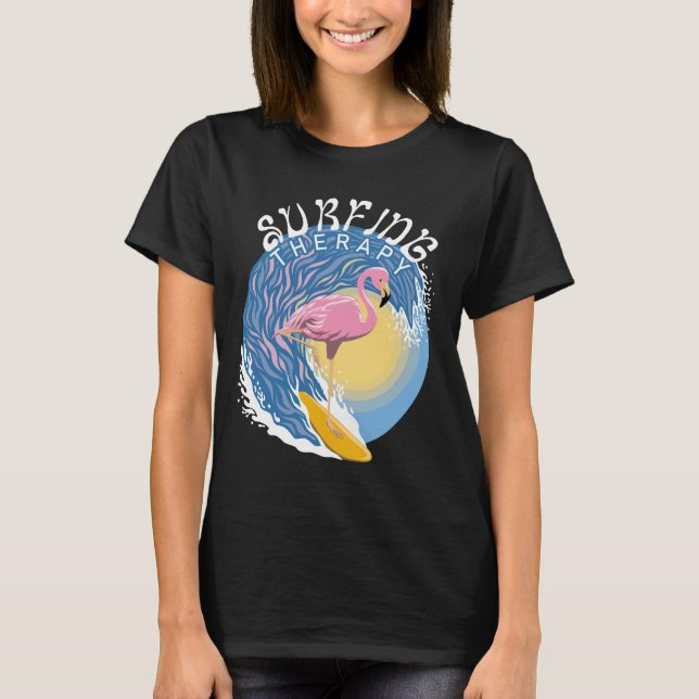 Surfing Therapy - Summer Flamingo T-Shirt (Front)